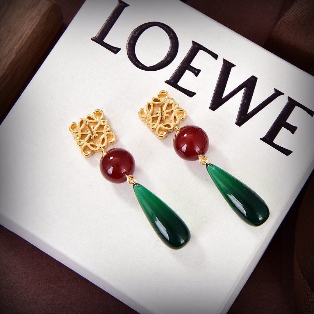 LOEWE Anagram Color Crystals 18K Gold Earrings