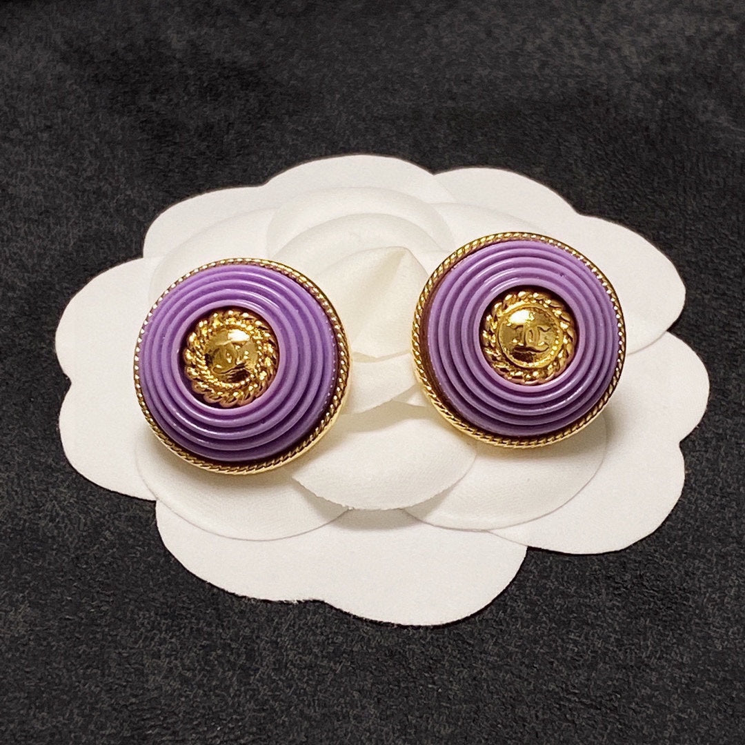 Chanel Purple Resin 18K Gold Earrings