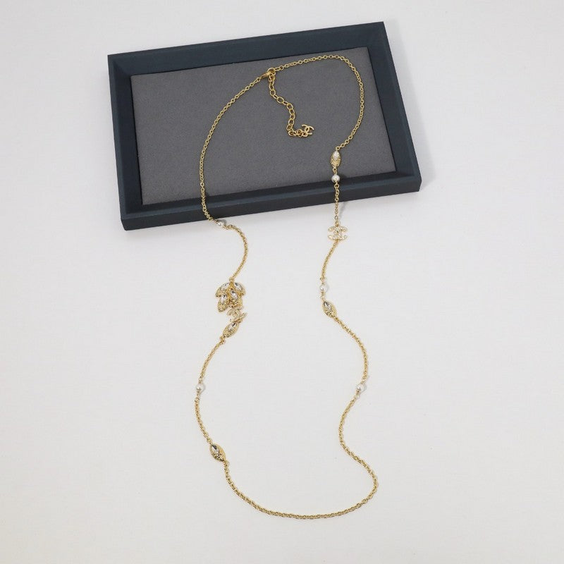 Chanel Vintage Crystal Long 18K Gold Necklace