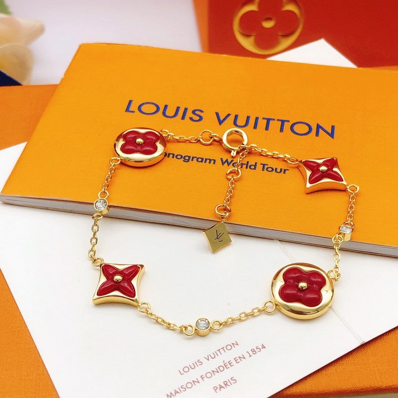 Louis Vuitton Blossom Red Flower 18K Gold Bracelet