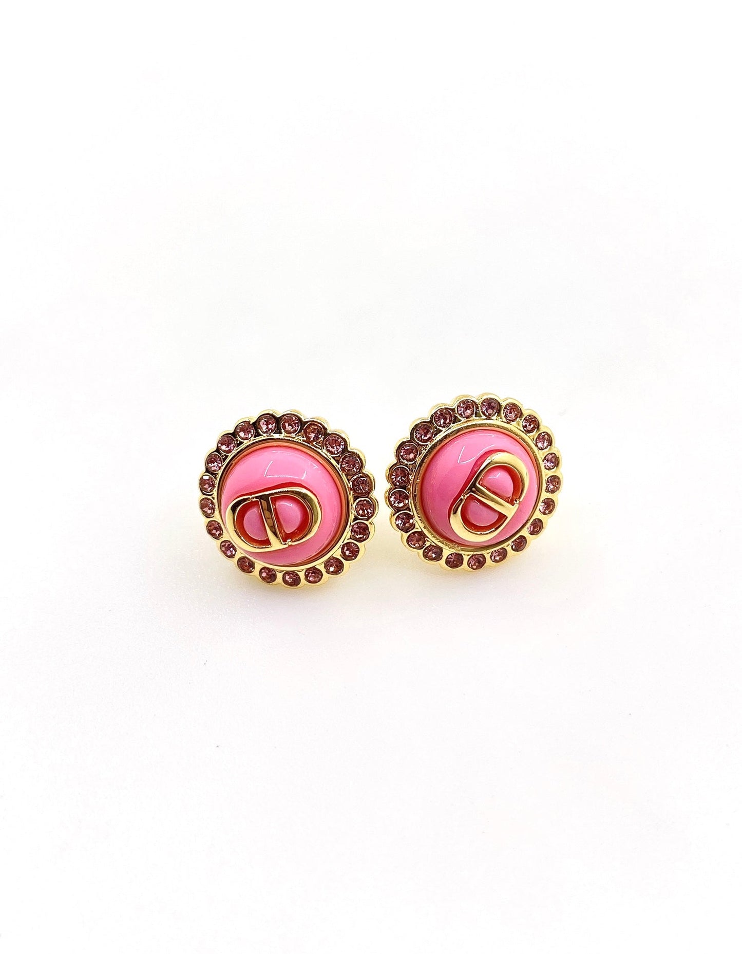 Chanel Pink Crystal 18K Gold Earrings