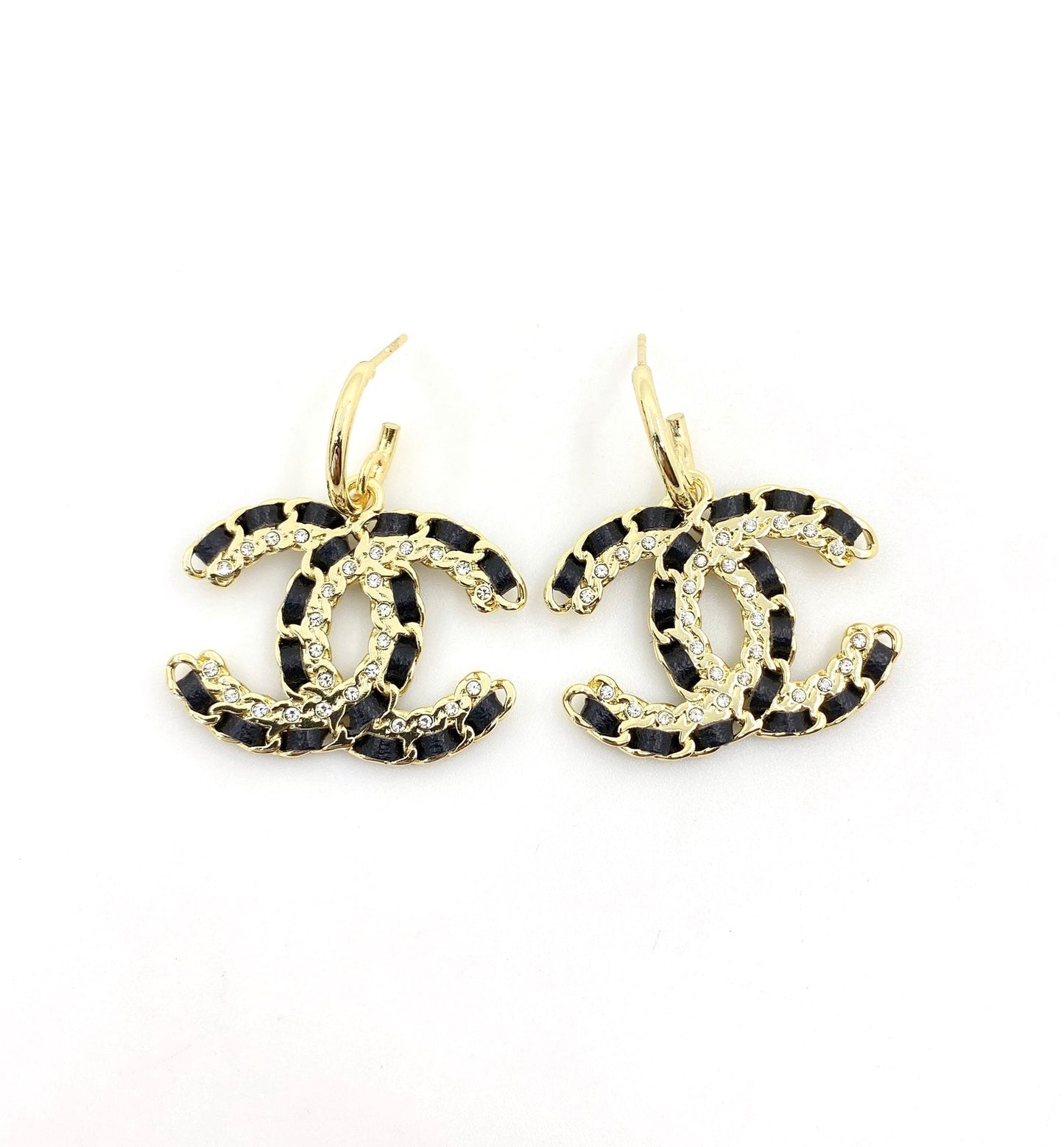 Chanel Pendant Leather 18K Gold Earrings