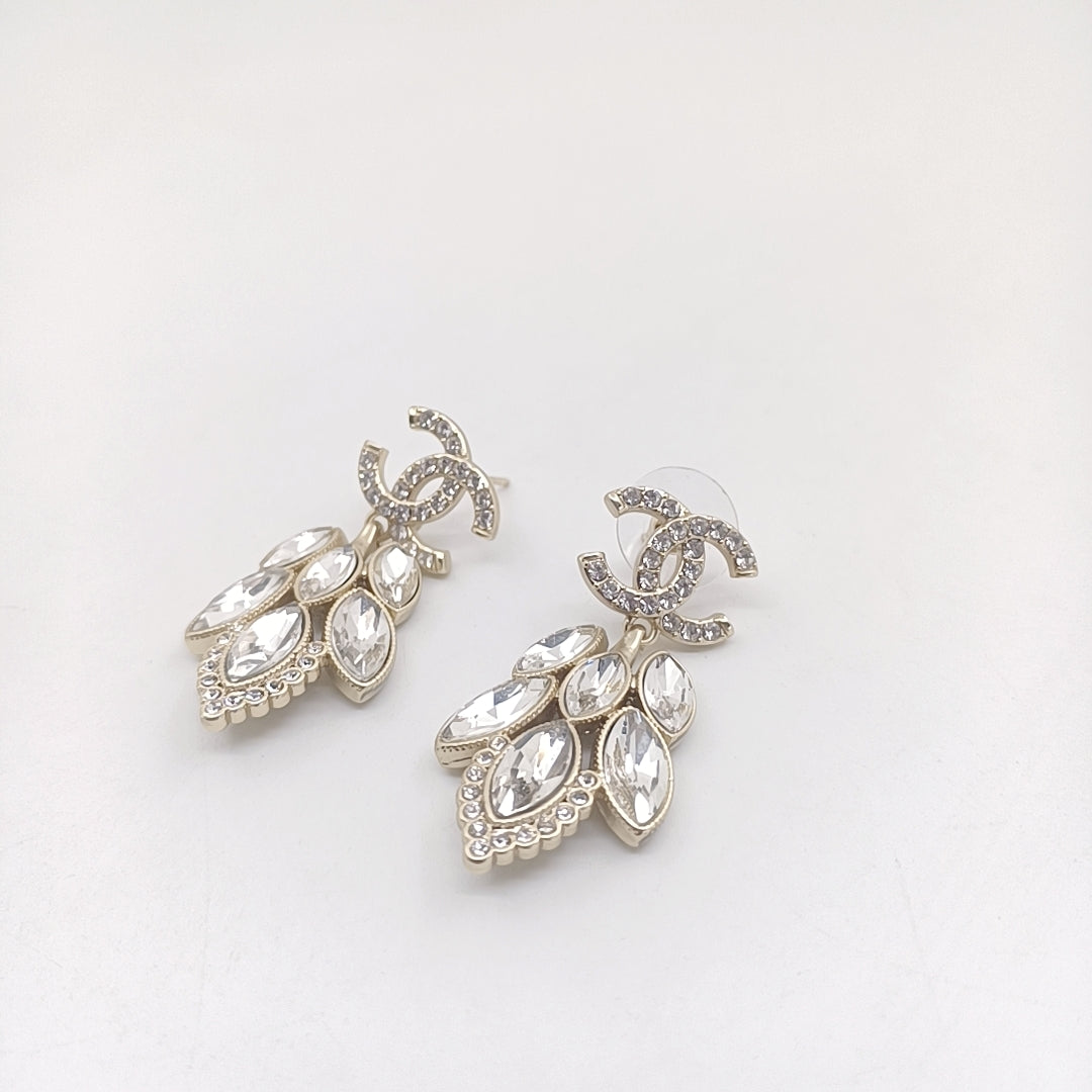 Chanel Crystals Pendant 18K Gold Earrings