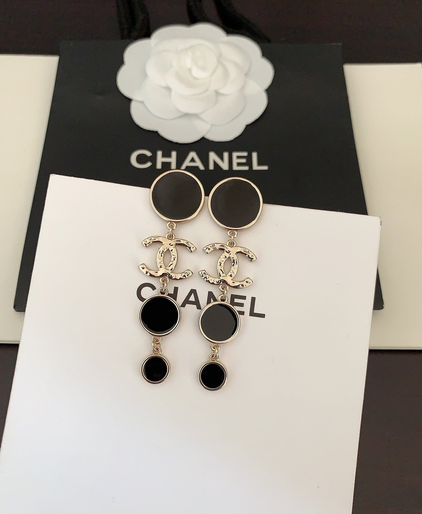 Chanel Black Crystals 18K Gold Earrings