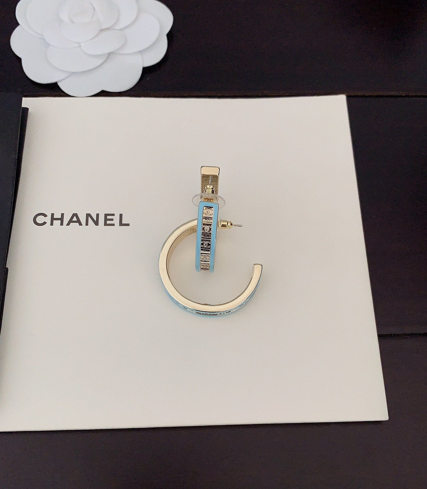 Chanel Blue Resin 18K Gold Earrings