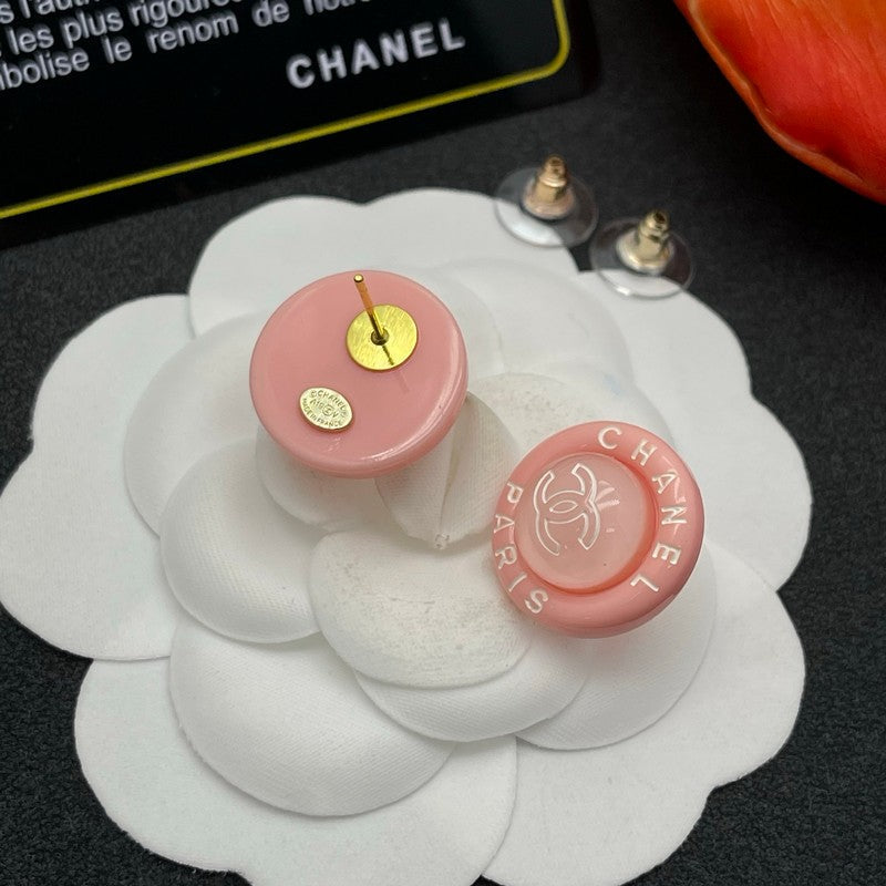 Chanel Pink Round 18K Gold Earrings