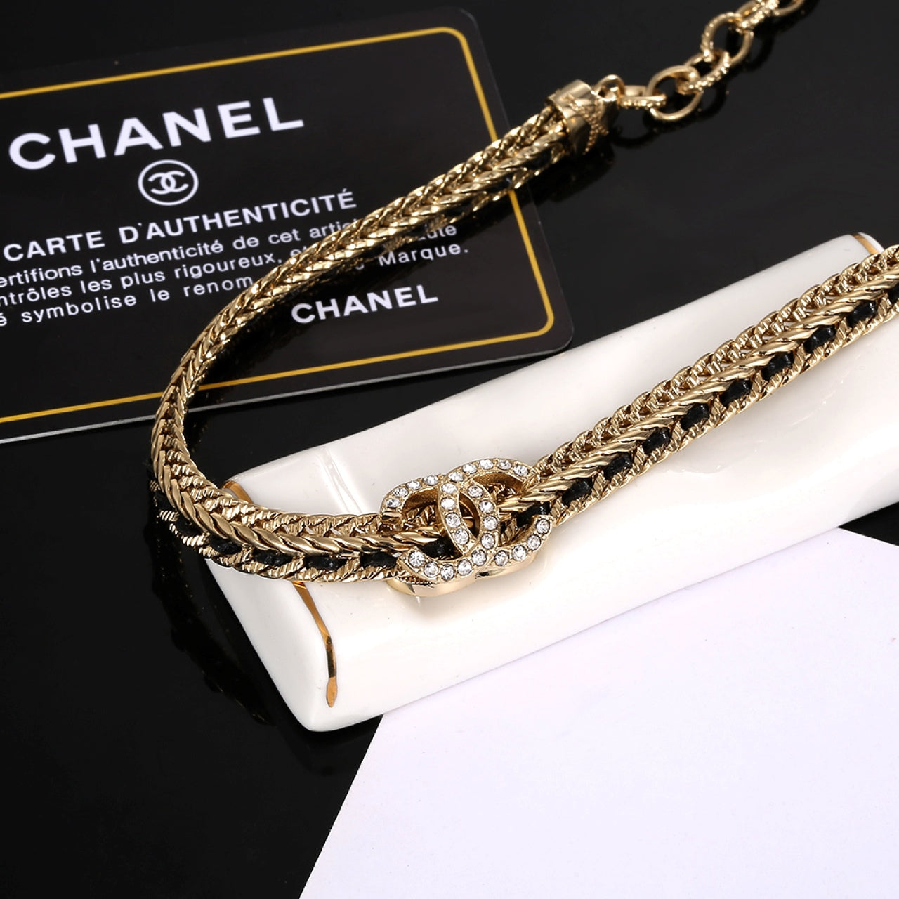 Chanel Strass Chain Choker 18K Gold Necklace