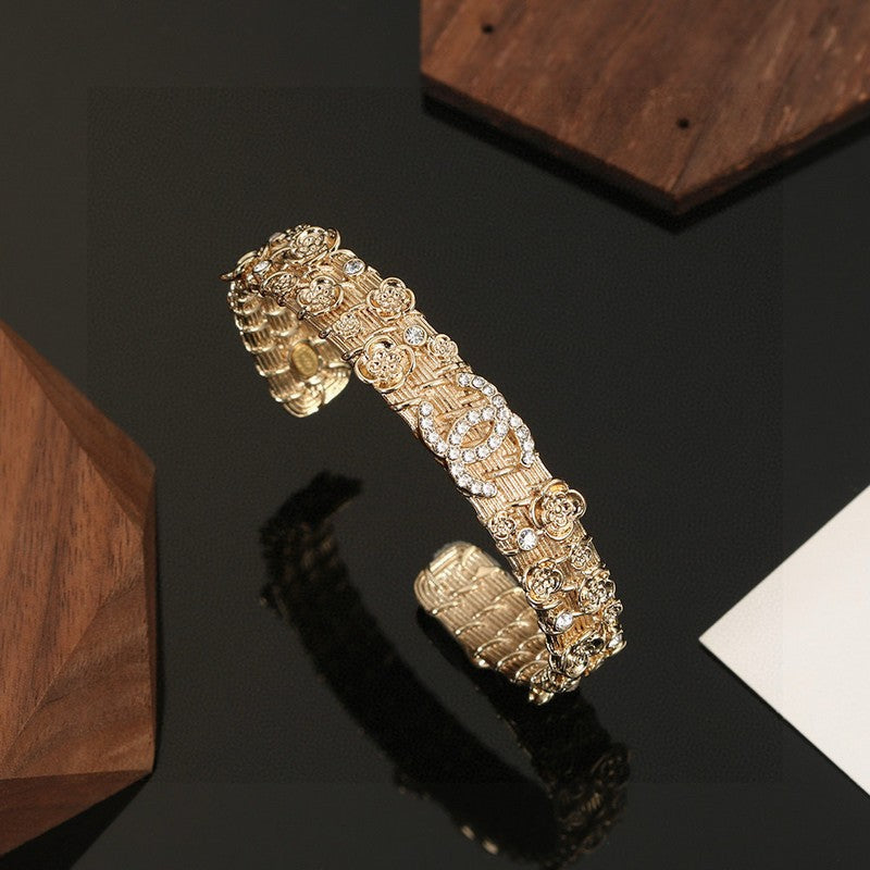 Chanel Flower Diamond Cuff 18K Gold Bracelet