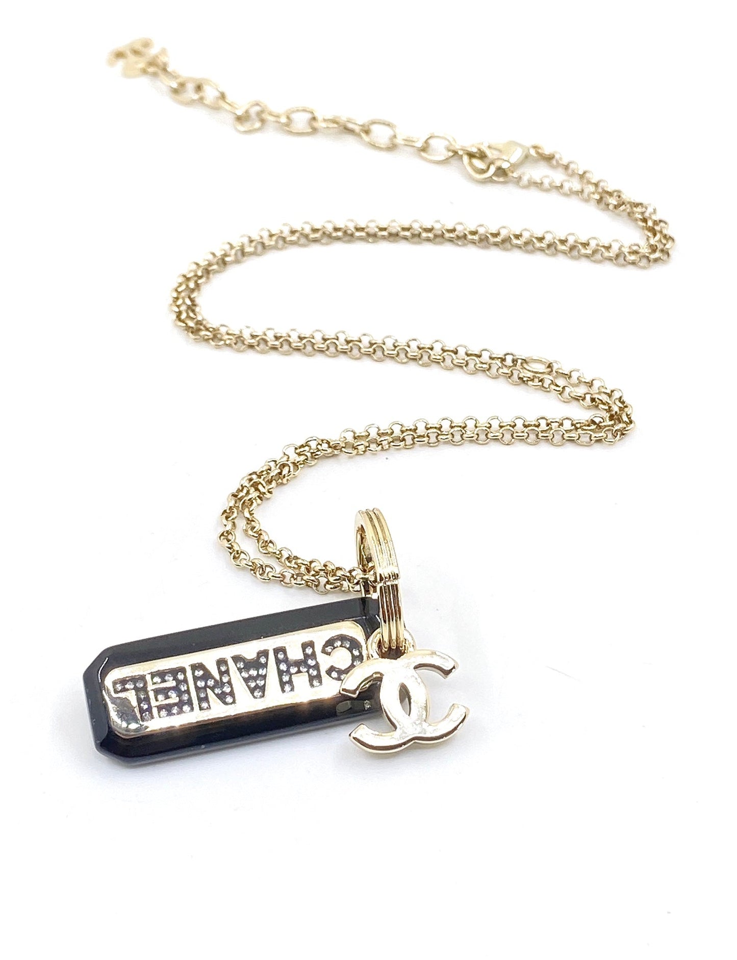 Chanel Black Plate Chain 18K Gold Necklace