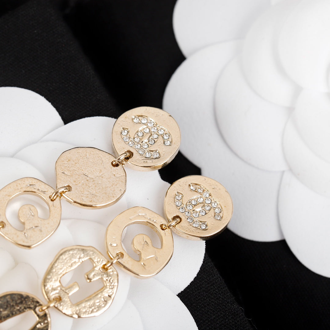 Chanel Script Pendant 18K Gold Earrings