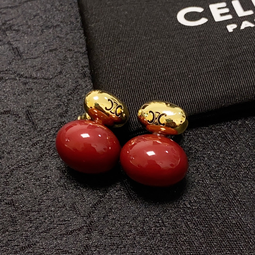 Celine Red 18K Gold Earrings