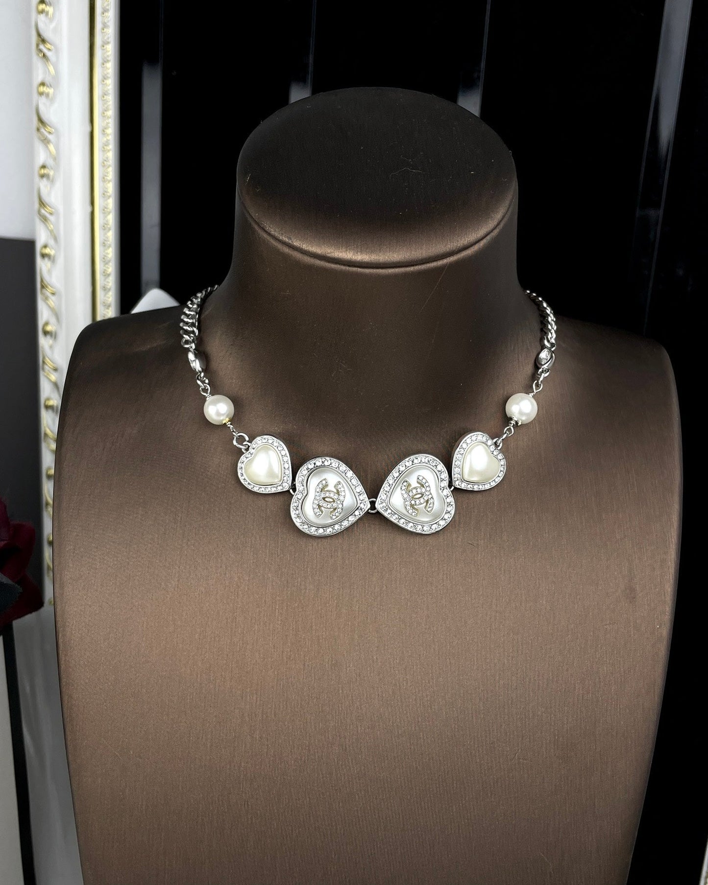 Chanel Heart Crystals 18K Gold Necklace