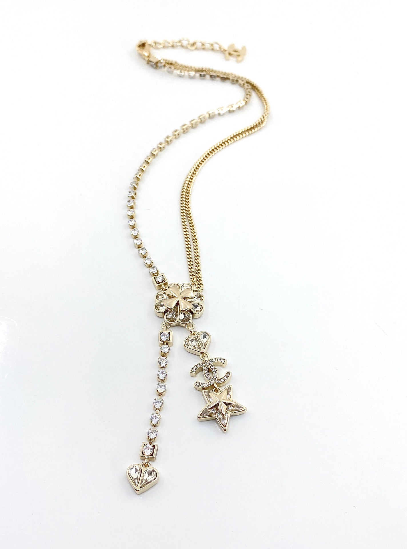 Chanel Heart Crystals Chain 18K Gold Necklace