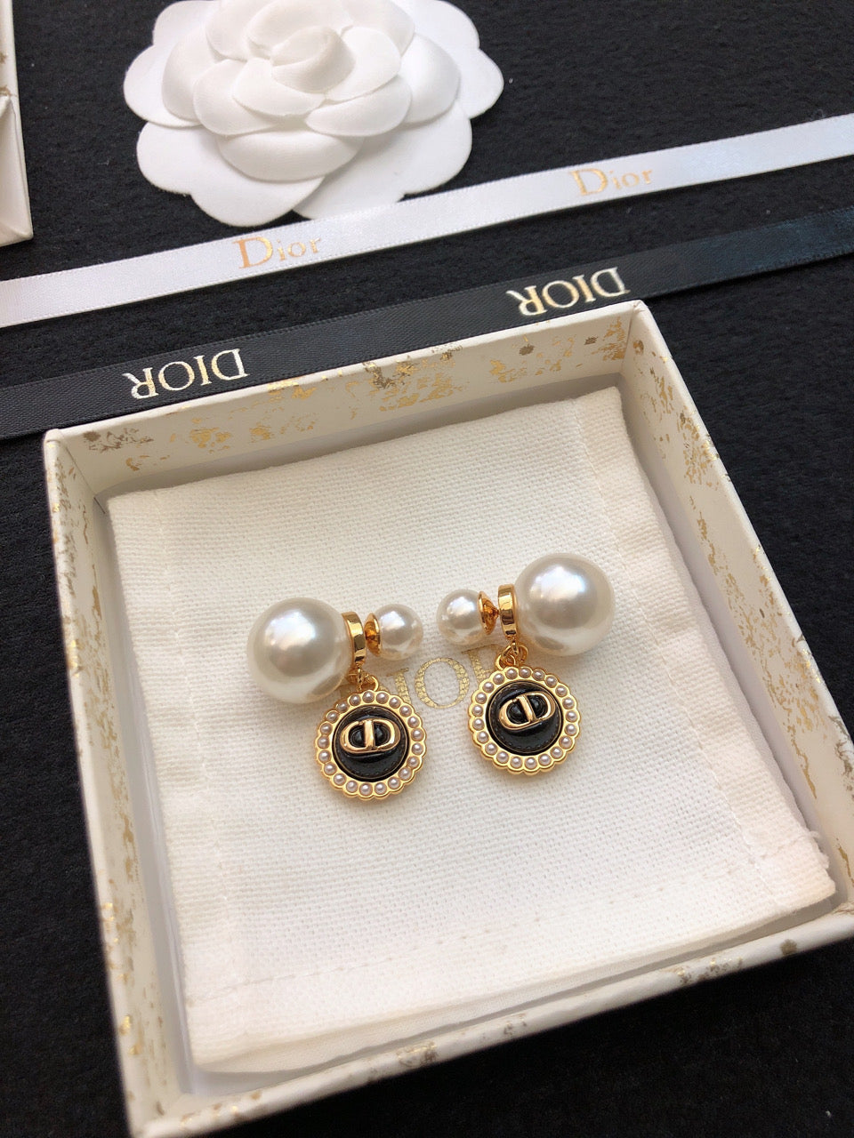 Dior Black Pearls 18K Gold Earrings