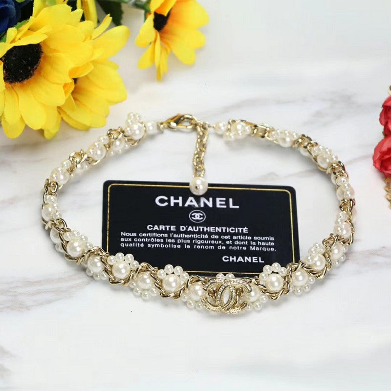 Chanel Pearl Braided 18K Gold Necklace