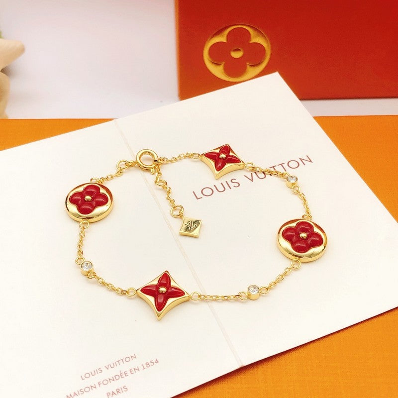 Louis Vuitton Blossom Red Flower 18K Gold Bracelet