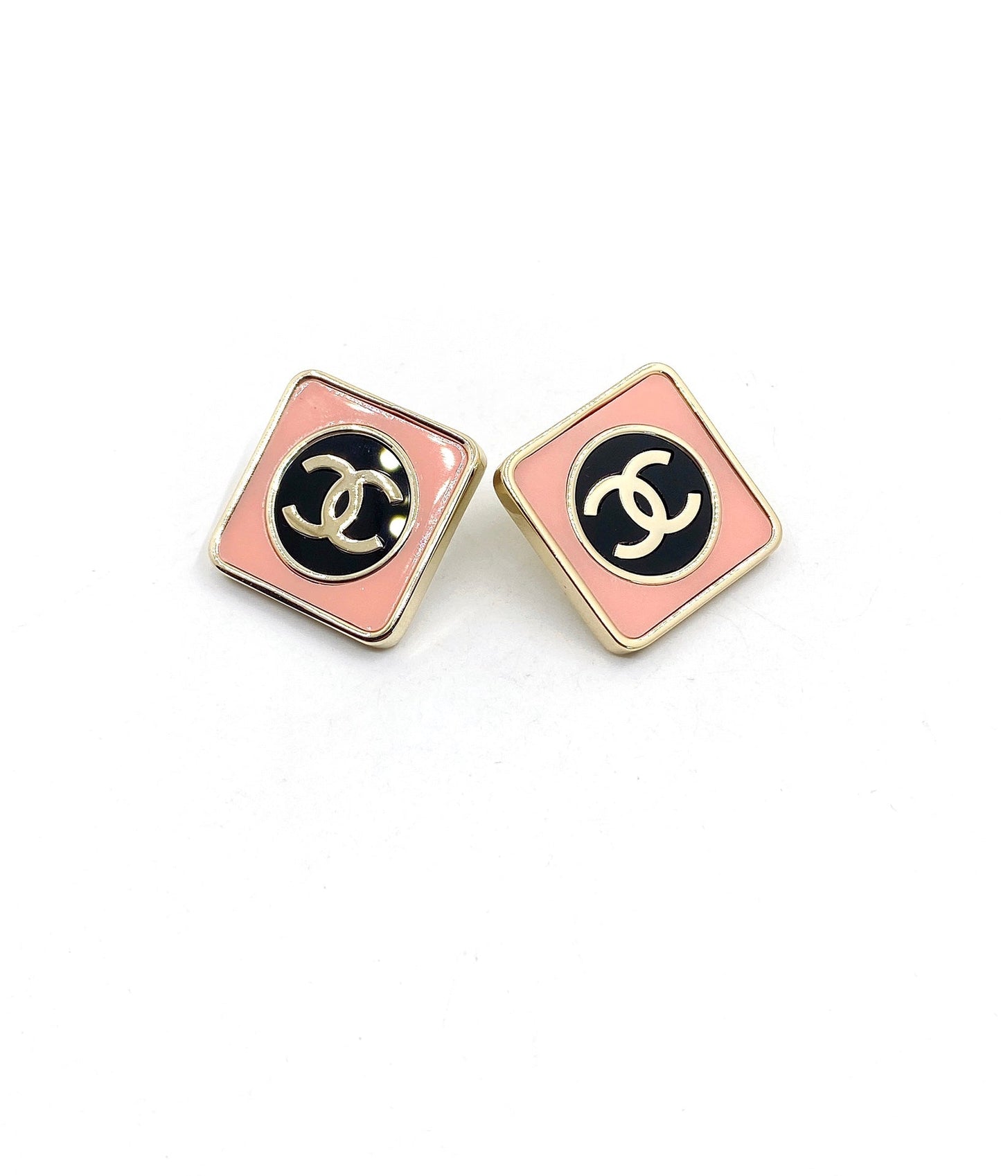 Chanel Square Pink 18K Gold Earrings