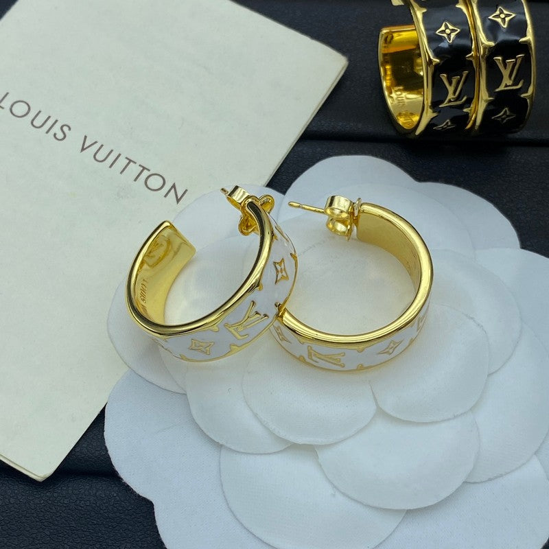 Louis Vuitton Nanogram Enamel 18K Gold Earrings