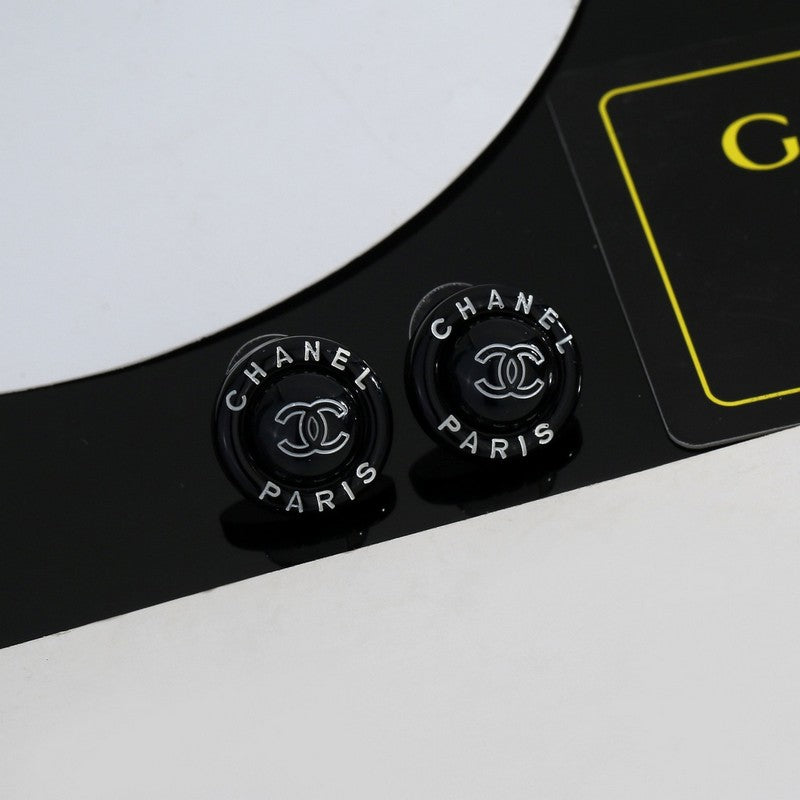 Chanel Black Round 18K Gold Earrings