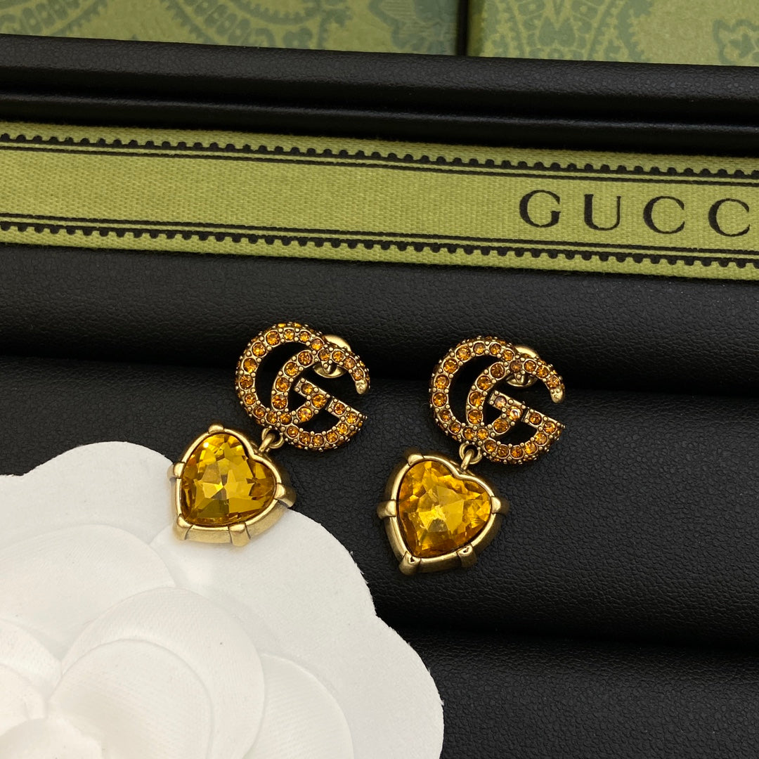 Gucci Double Yellow Crystal 18K Gold Earrings