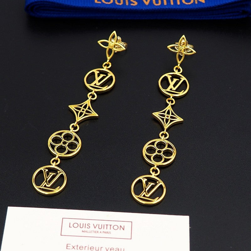 Louis Vuitton Lace Long 18K Gold Earrings