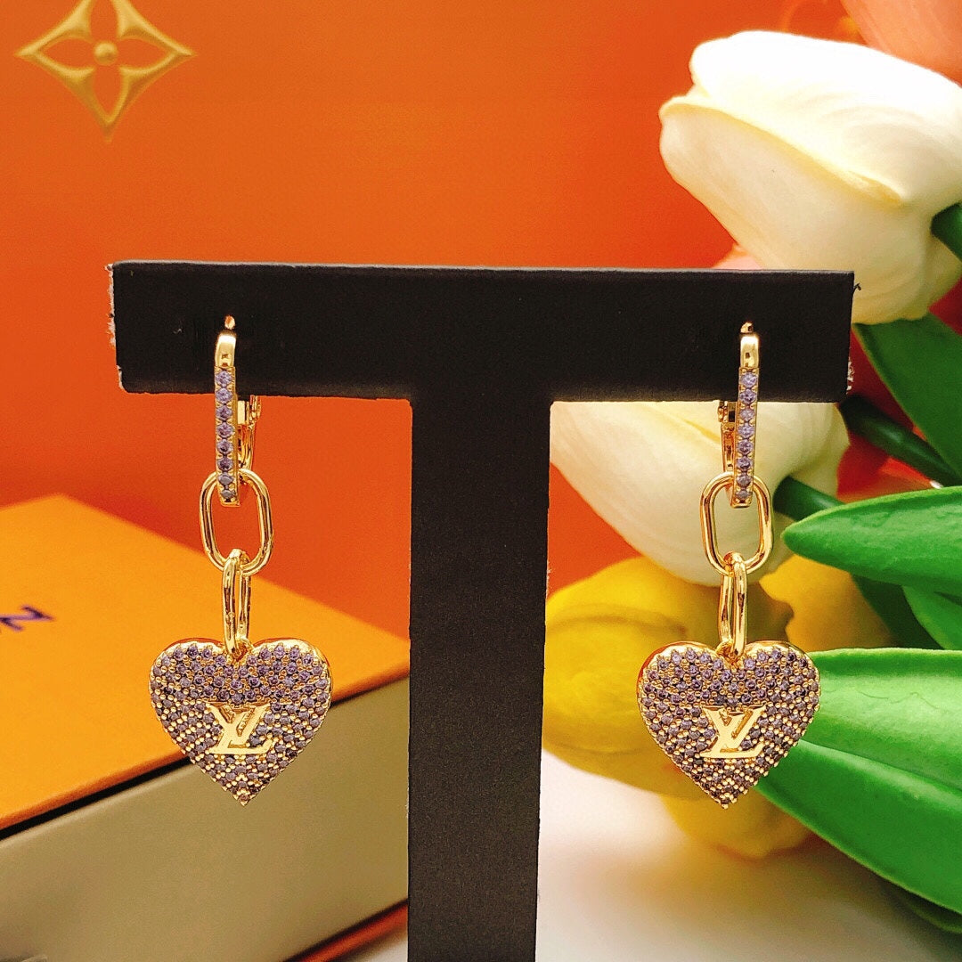 Louis Vuitton Heart Diamond 18K Gold Earrings