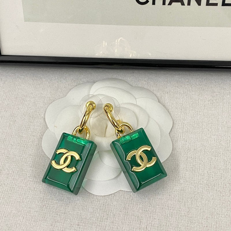 Chanel Green Perfume Bottle 18K Gold Earrings