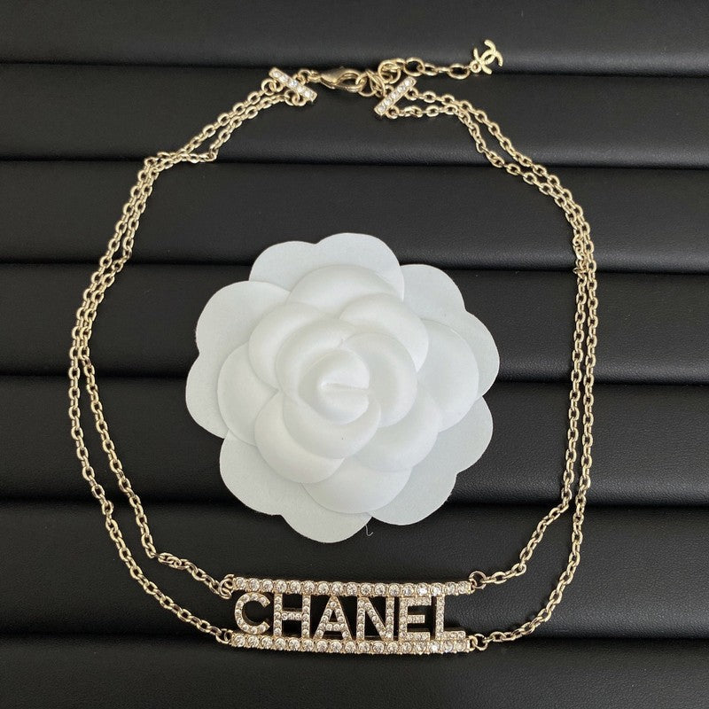 Chanel Letter Diamond Choker 18K Gold Necklace