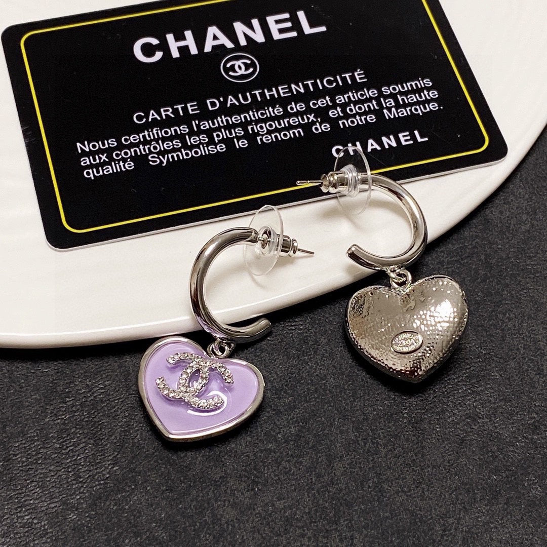 Chanel Purple Heart 18K Gold Earrings
