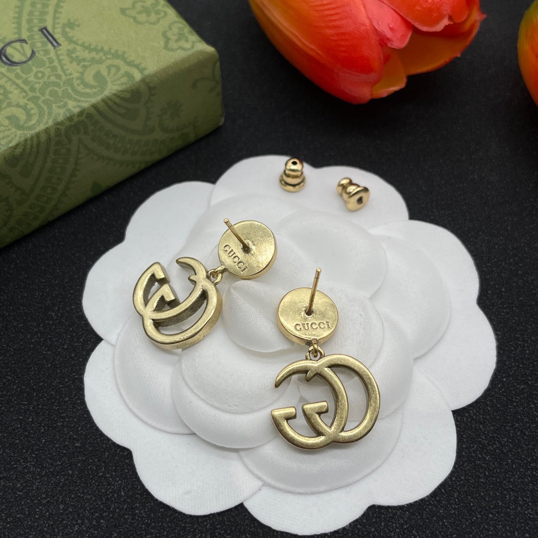 Gucci Double Crystals 18K Gold Earrings