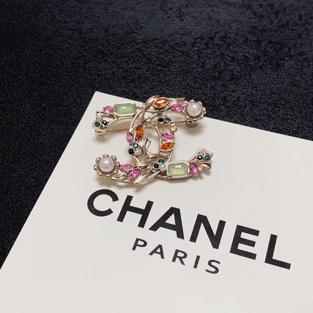 Chanel Crystal Flower 18K Gold Brooch