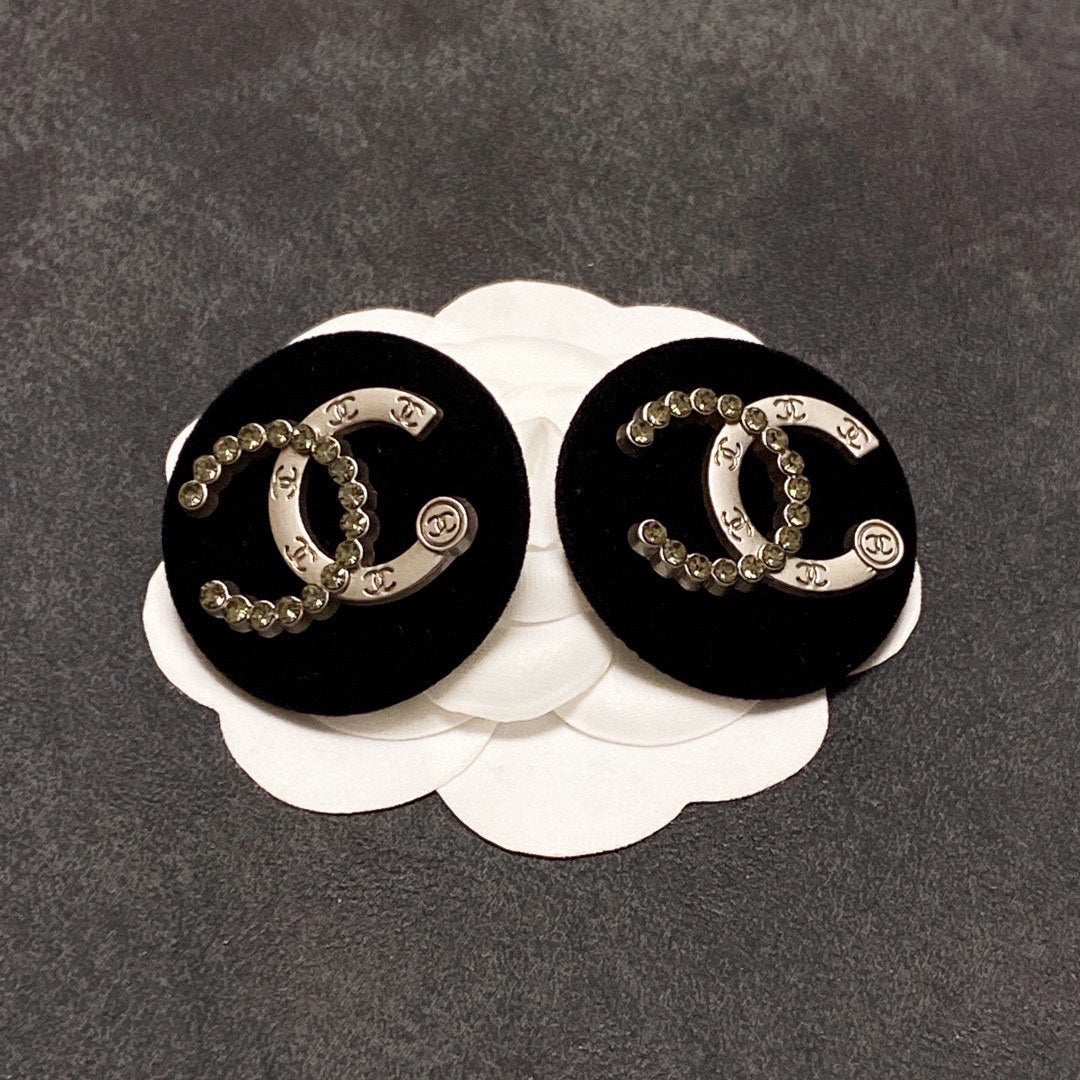 Chanel Black Resin Circle 18K Gold Earrings