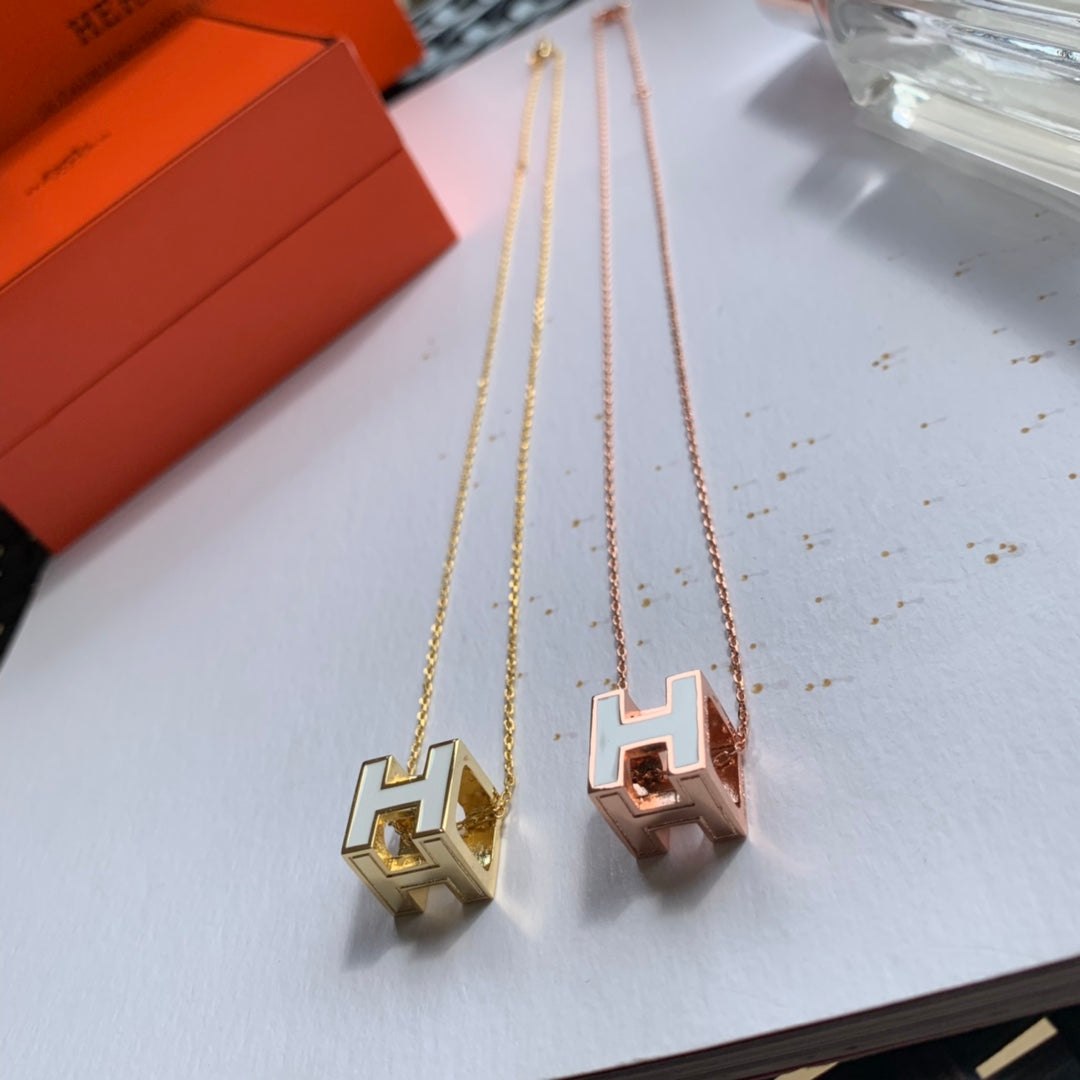 Hermes Cage D'H White 18K Gold Necklace