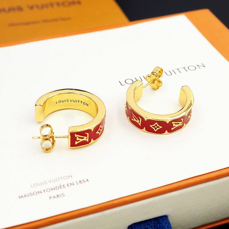Louis Vuitton Nanogram Enamel 18K Gold Earrings