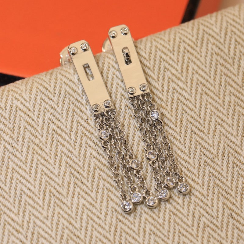 Hermes Diamond Kelly Gavroche 18K Gold Earrings