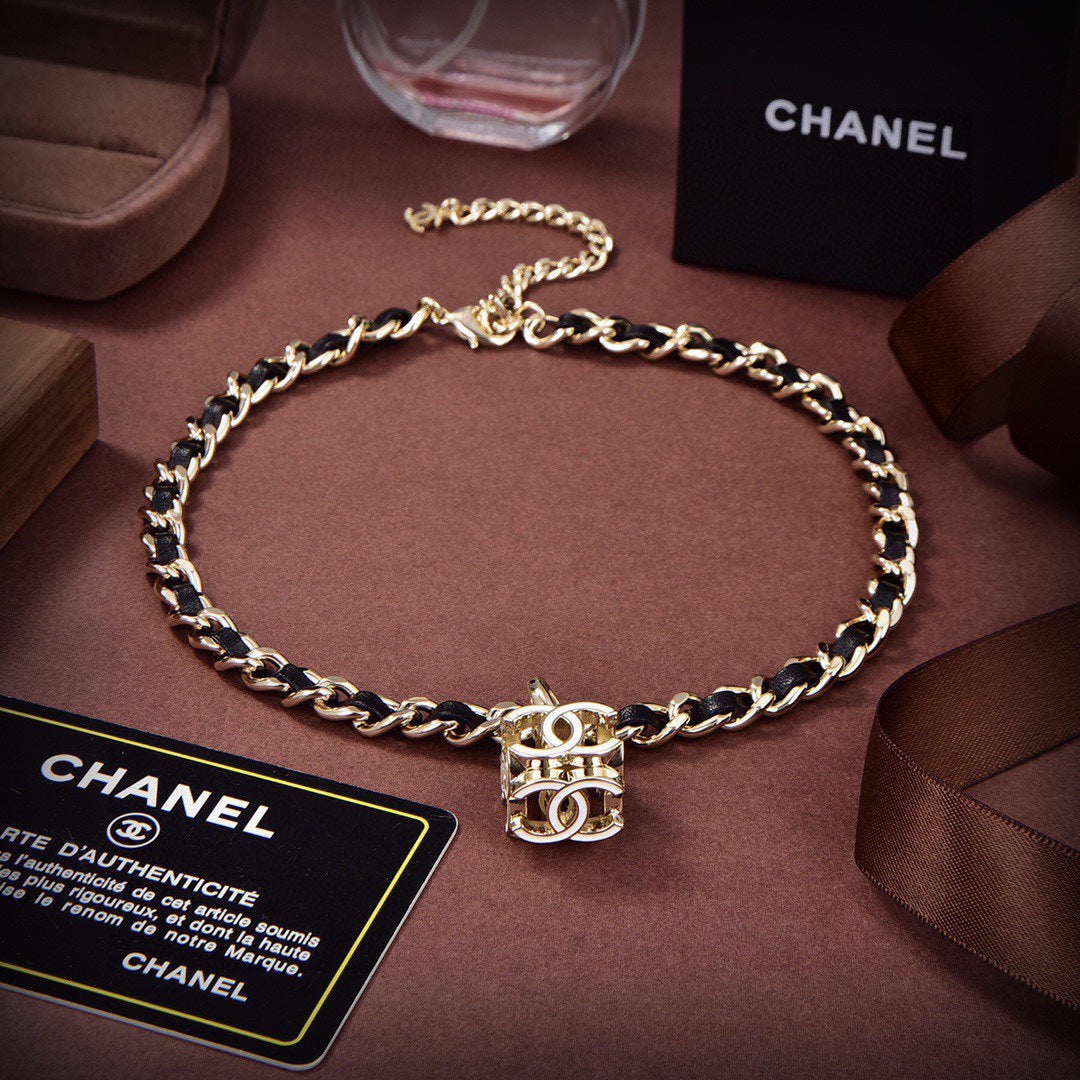 Chanel Leather Choker 18K Gold Necklace