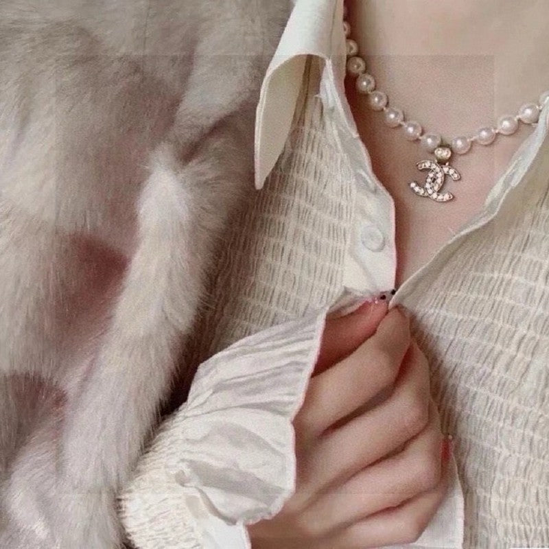 Chanel Pearl Chain Diamond 18K Gold Necklace