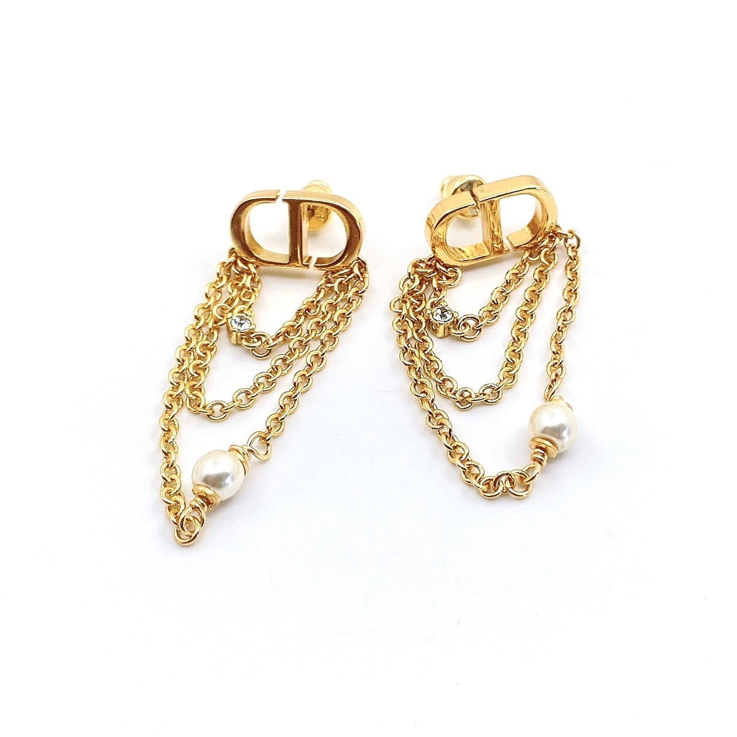 Dior Pearl Chain 18K Gold Earrings