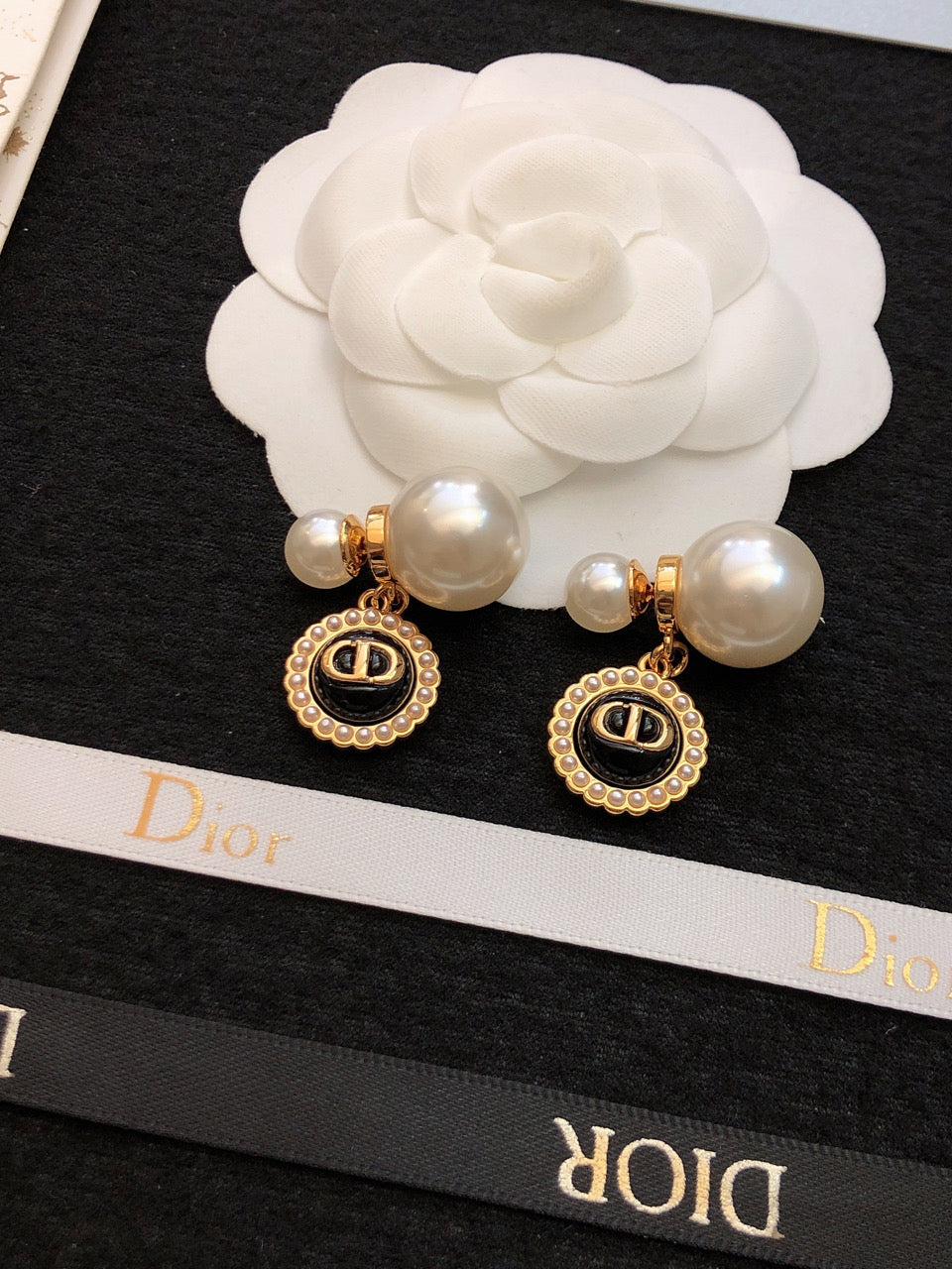 Dior Black Pearls 18K Gold Earrings