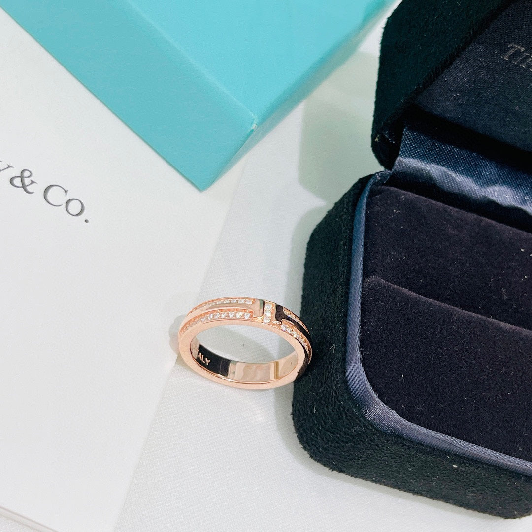 Tiffany Narrow Pave Diamond 18K Gold Ring