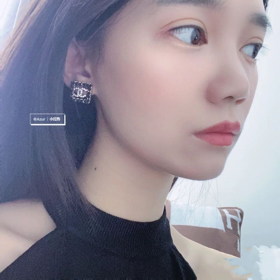 Chanel Square Leather 18K Gold Earrings