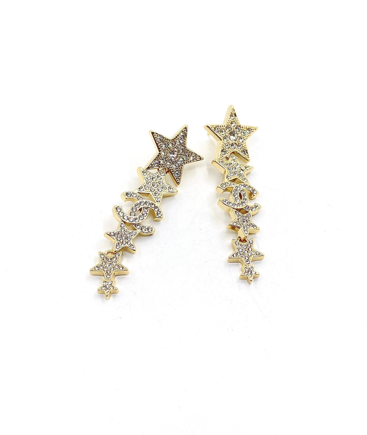 Chanel Star Diamonds Pendant 18K Gold Earrings
