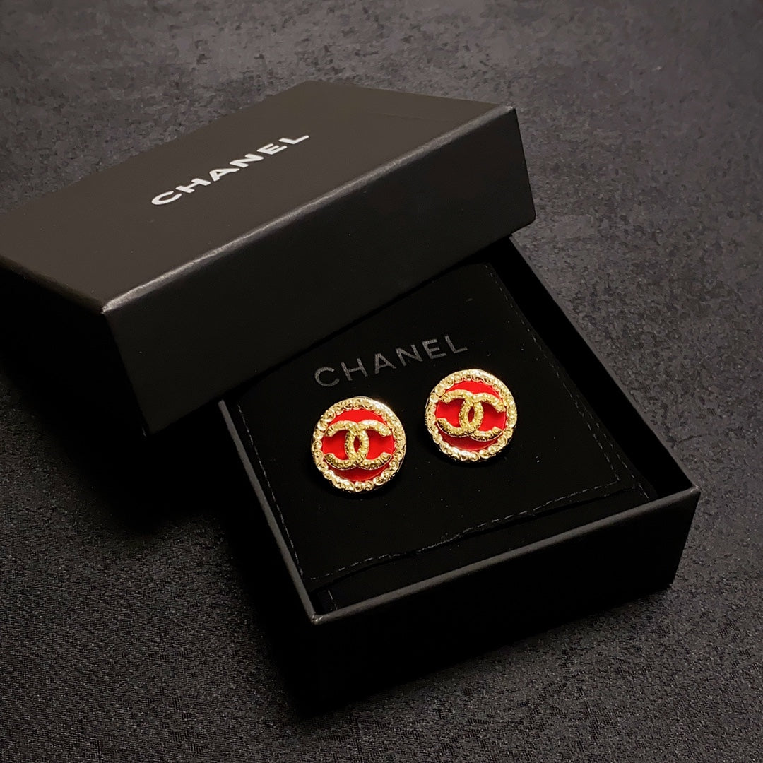 Chanel Black & Red 18K Gold Earrings