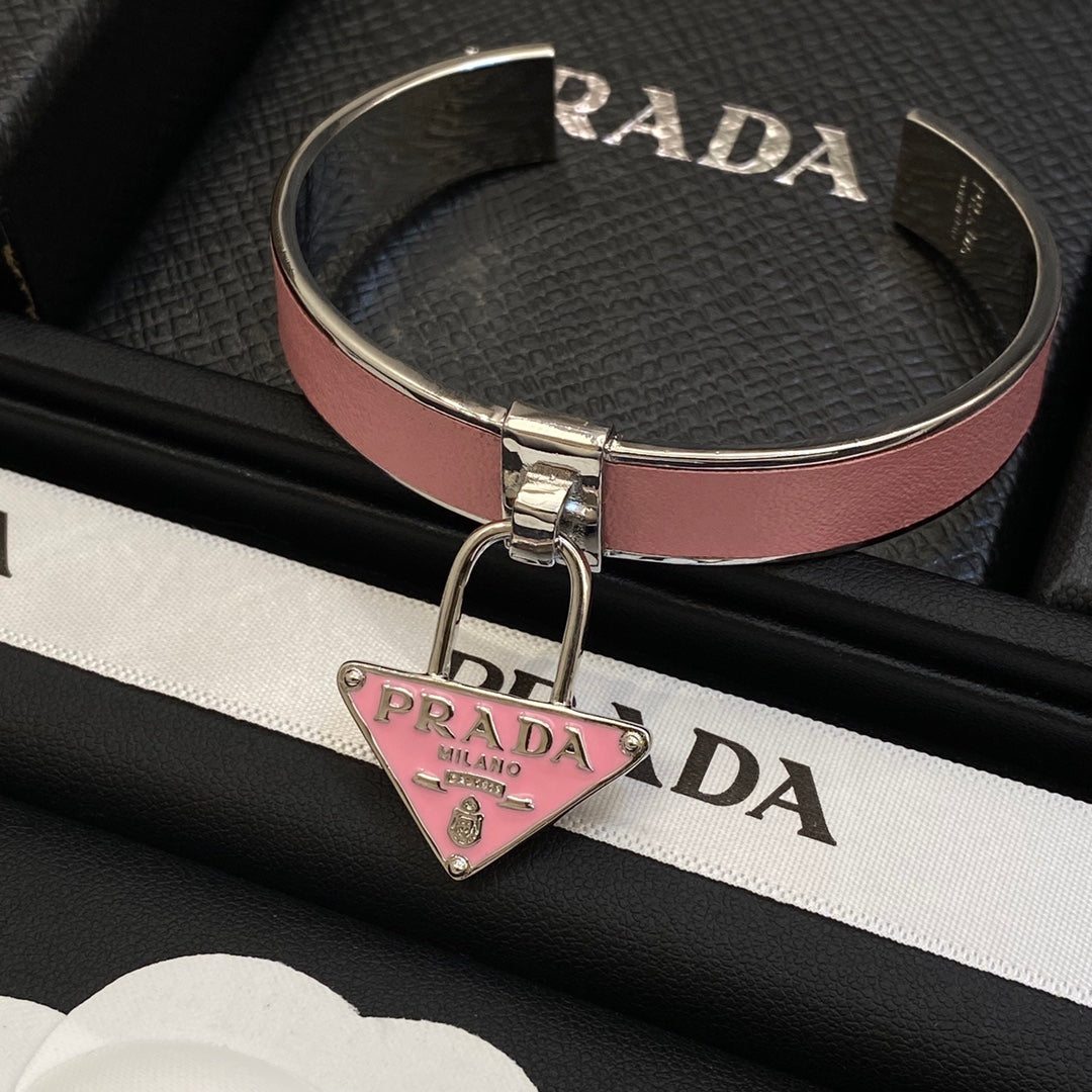 Prada Triangle Charm Cuff 18K Gold Bracelet