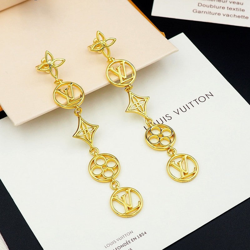 Louis Vuitton Lace Long 18K Gold Earrings