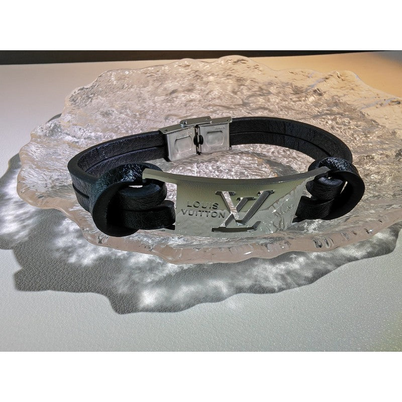 Louis Vuitton Leather 18K Gold Bracelet