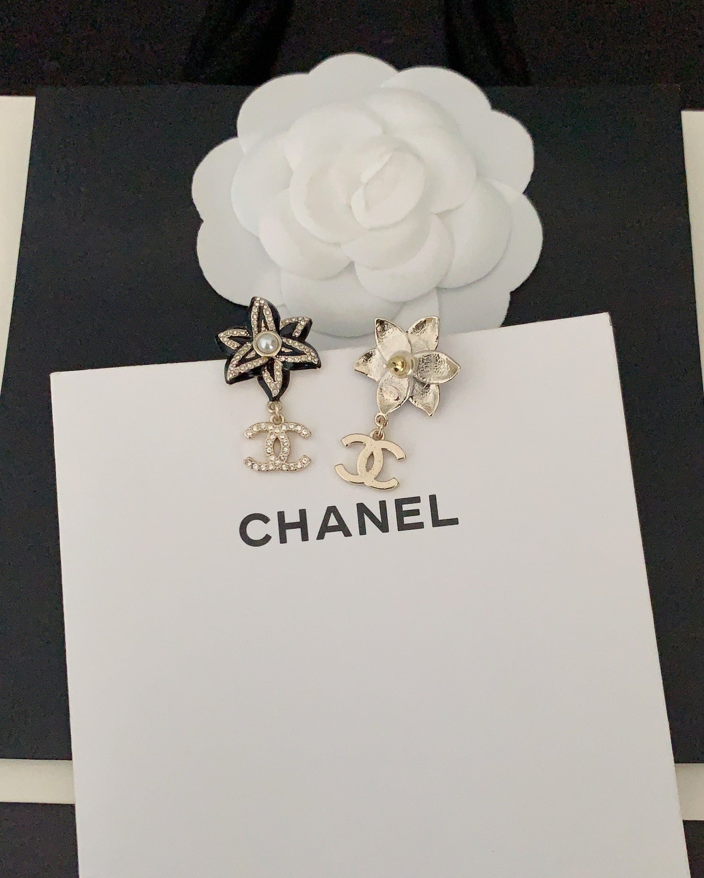 Chanel Camellia Pendant 18K Gold Earrings