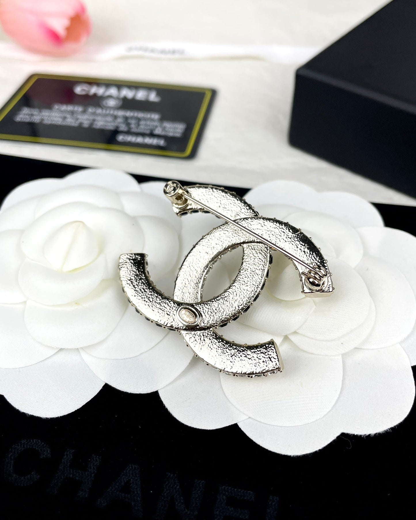 Chanel Black & White Crystals 18K Gold Brooch