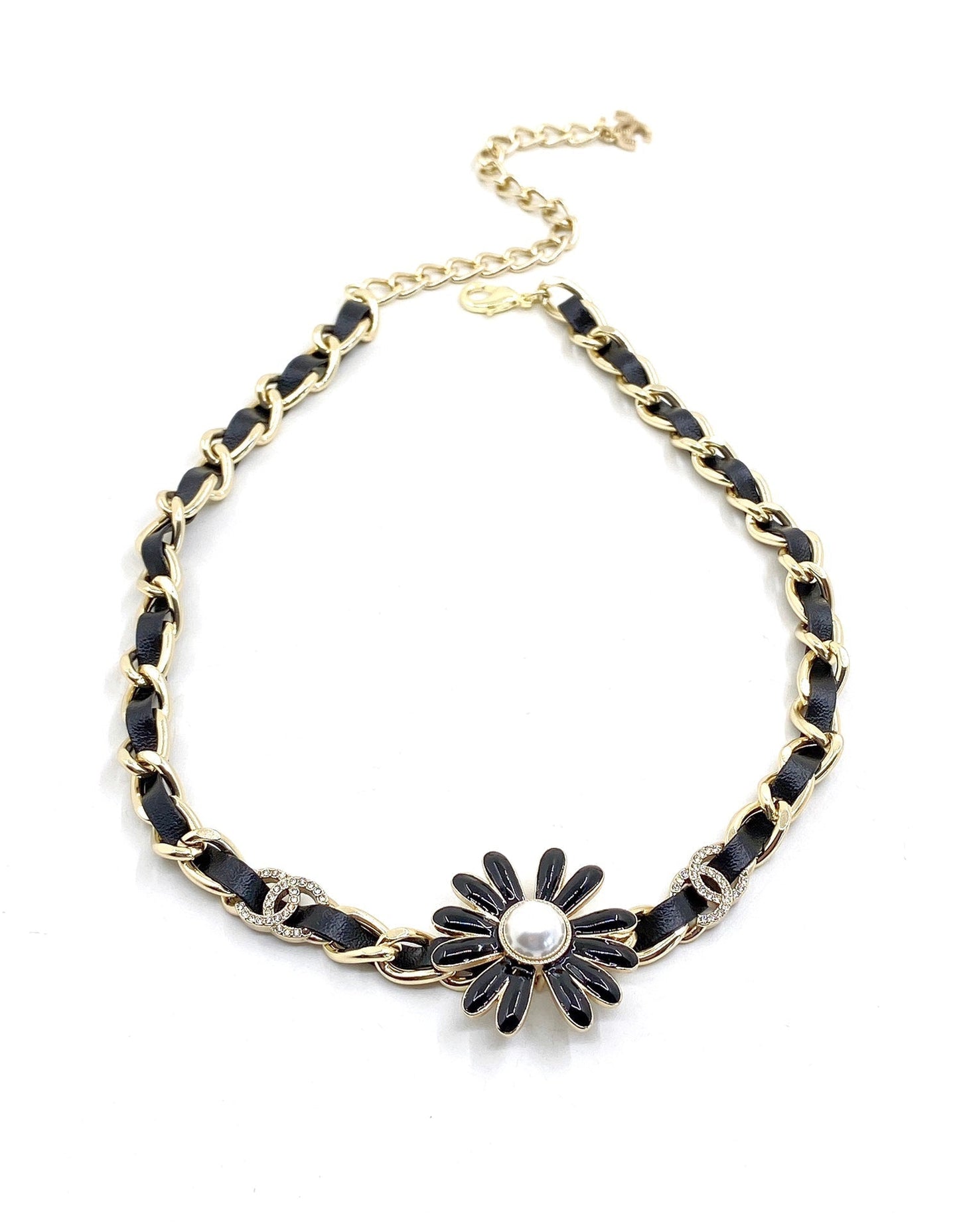 Chanel Flower Leather Choker 18K Gold Necklace