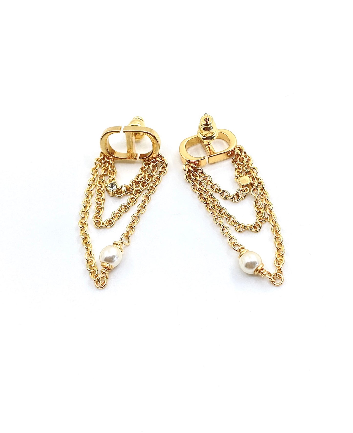 Dior Pearl Chain 18K Gold Earrings